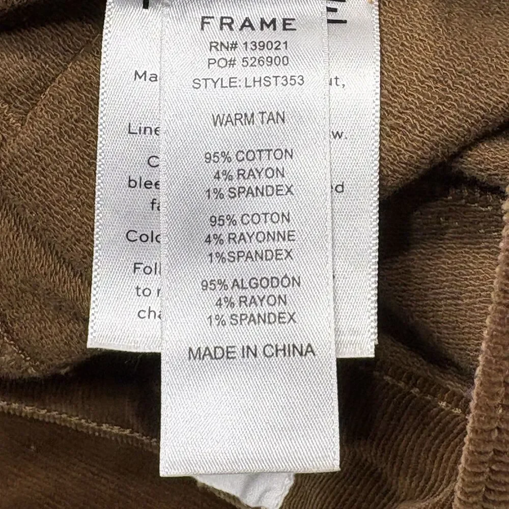 FRAME Le High Straight Corduroy Pants Womens 26 High Rise Ankle Stretch Brown